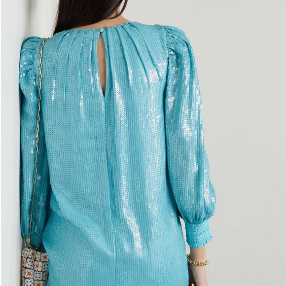 Alice + Olivia turquoise blue Pauletta sequin mini dress - size Large (L) - Picture 3 of 14